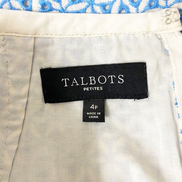 Talbots 4 Petite Womens Blue White Eyelet Print Straight Skirt - Picture 5 of 6